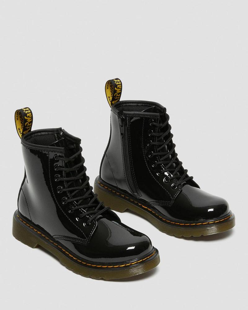 Black Kids' Dr Martens Junior 1460 Patent Leather Lace Up Boots | CA 685RVD